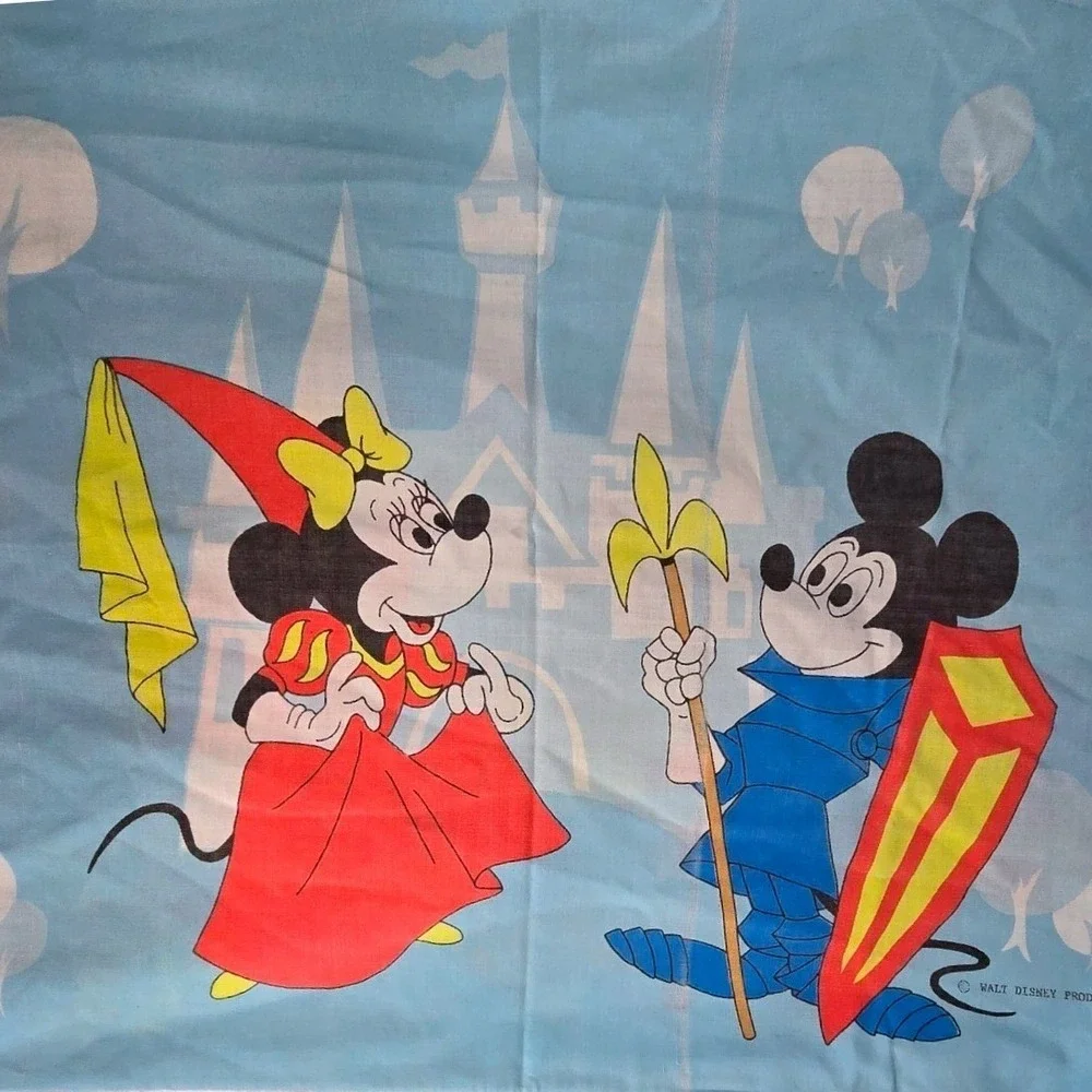 Vintage 1970s Disney‎ Mickey Minnie Frontierland Blue Pillowcase Knight Princess